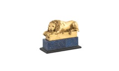19th Century Pair of Canova Lions in Bronze and Lapis Lazzulo