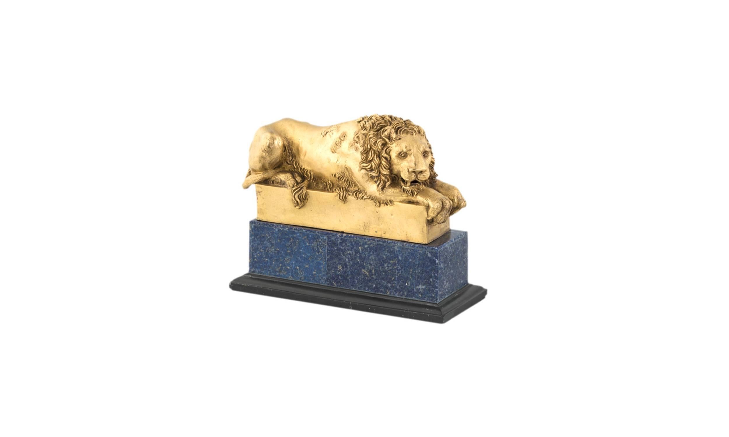 Neoclassical 19th Century Pair of Canova Lions in Bronze and Lapis Lazzulo