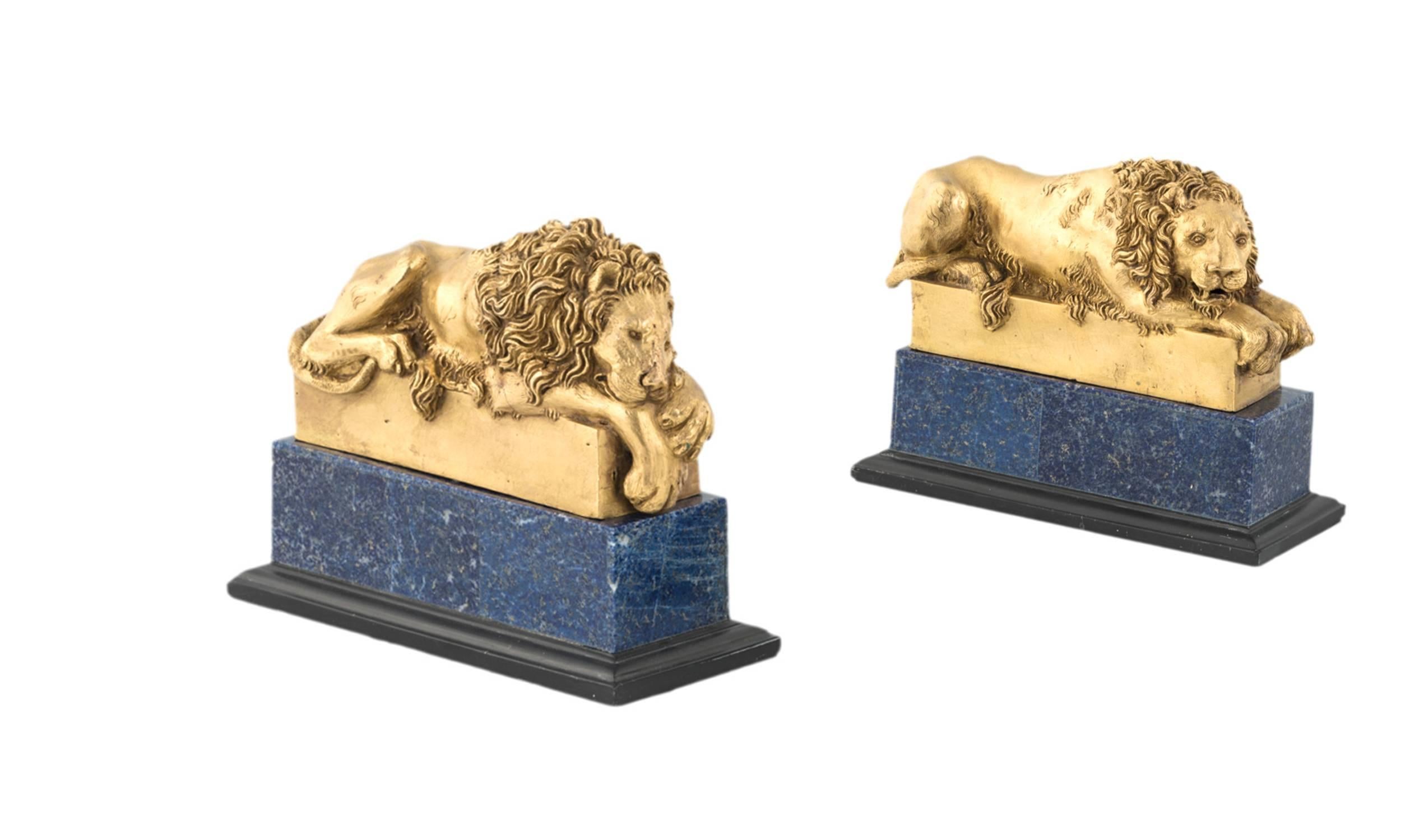 19th Century Pair of Canova Lions in Bronze and Lapis Lazzulo 3