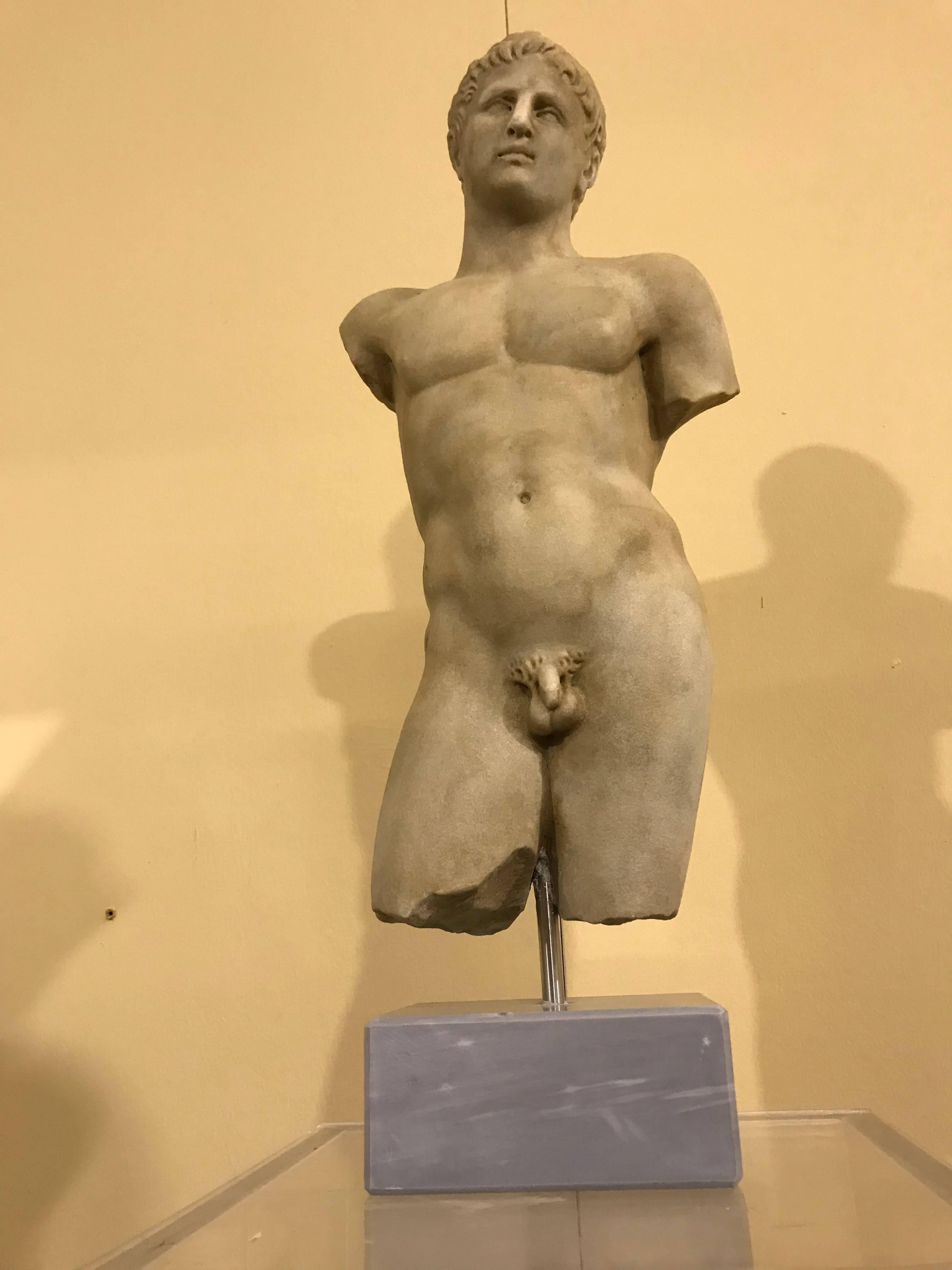 The Doryphoros of Polykleitos is one of the best known Greek sculptures of classical antiquity, depicting a solidly-built, well-muscled standing warrior, originally bearing a spear balanced on his left shoulder. Rendered somewhat above life-size