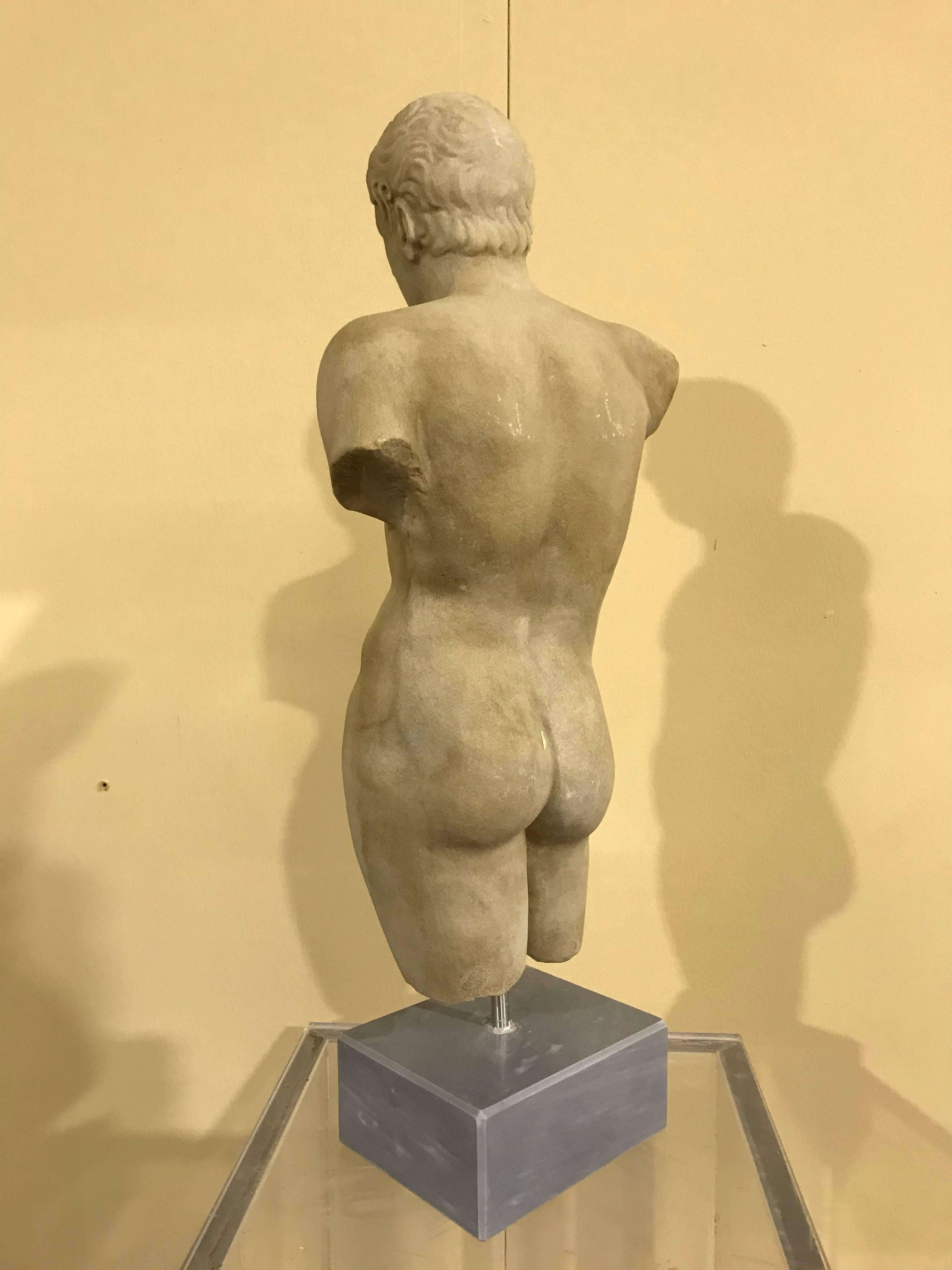Hand-Carved 19th Century Torso of Doryphoros in Marble Grand Tour Style