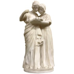 19th Century Italian Neoclassical Maidens Sculpture Group in White Alabaster