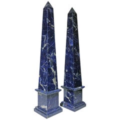 20th Century Blue Sodalite Grand Tour Italian Obelisks Semiprecious Stone, Pair