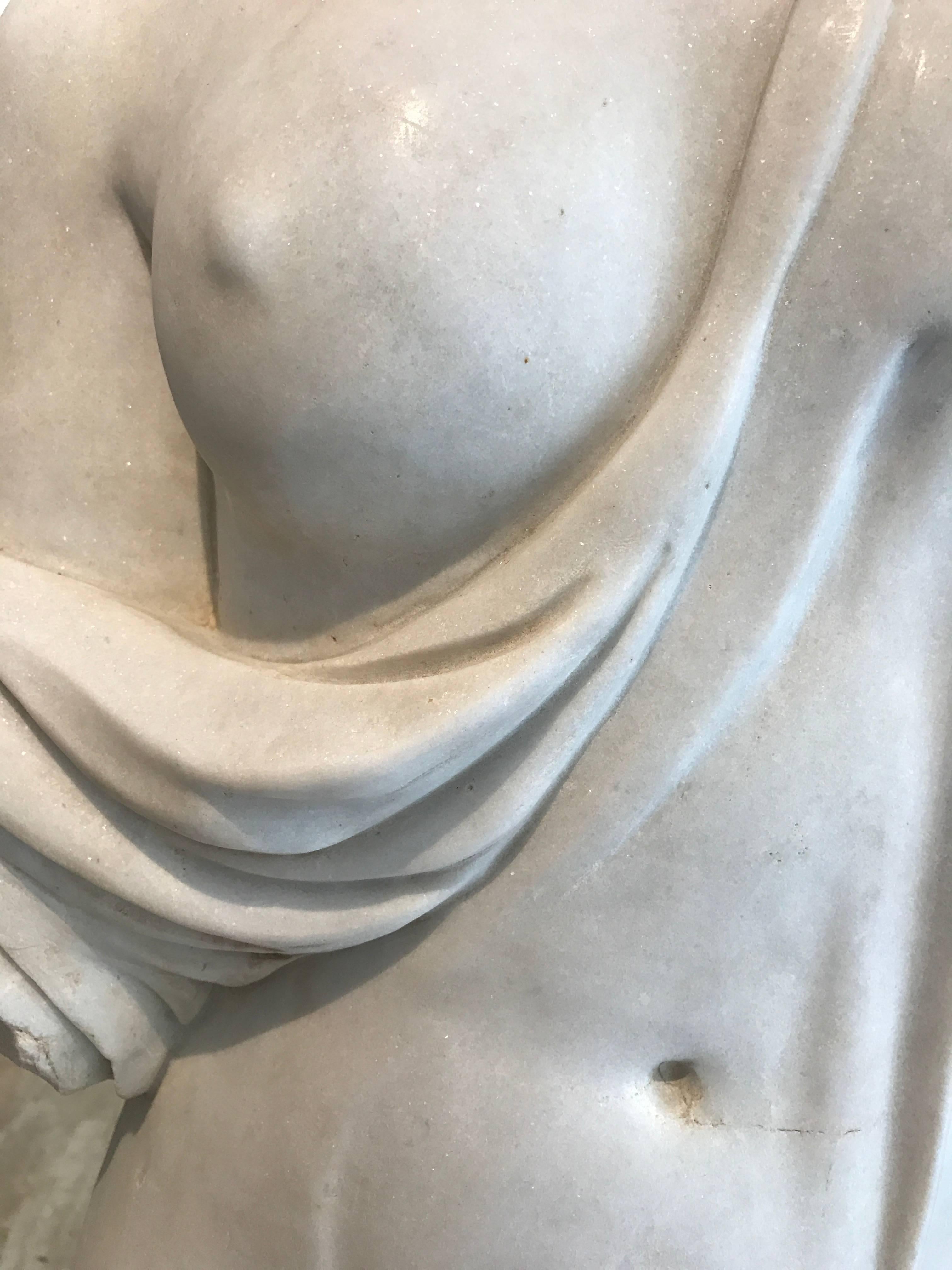 Hand-Carved Classical Roman Sculpture in marble Torso of Woman