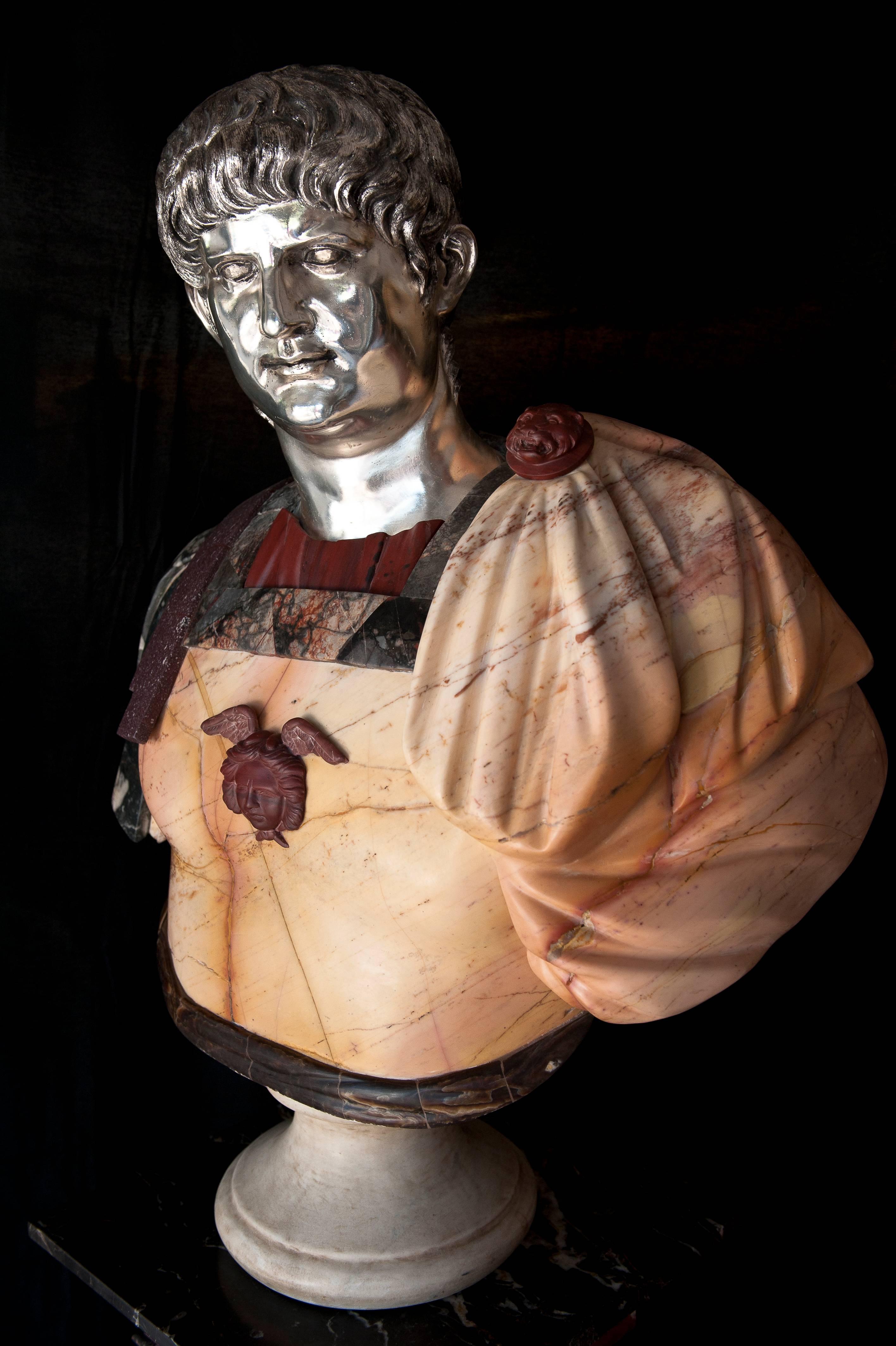 Marble Bust of Emperor Nero Italian 20th Century Specimen Marble  2