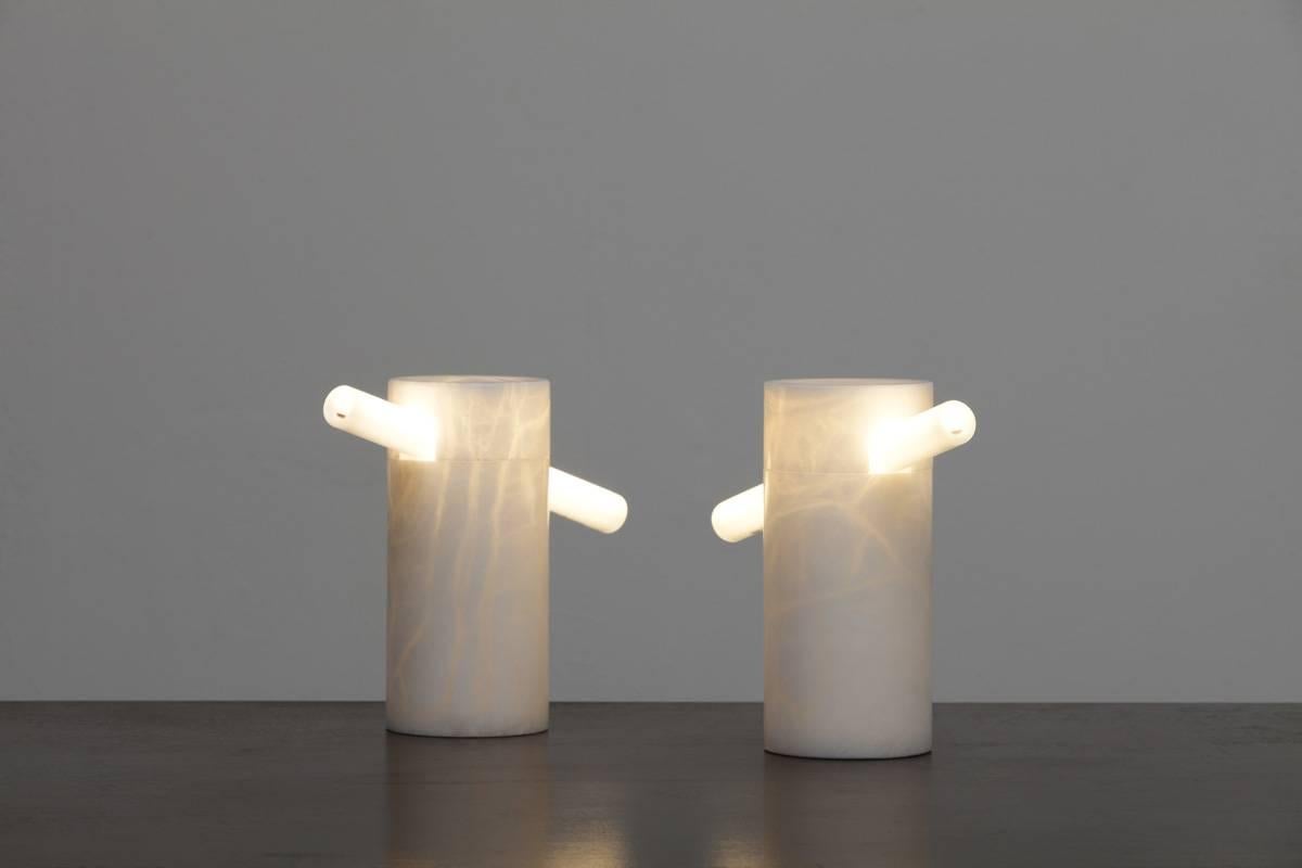 Pepe Cortes White Alabaster Table Lamps, circa 1985, Bd Barcelona Editions In Excellent Condition In Paris, FR