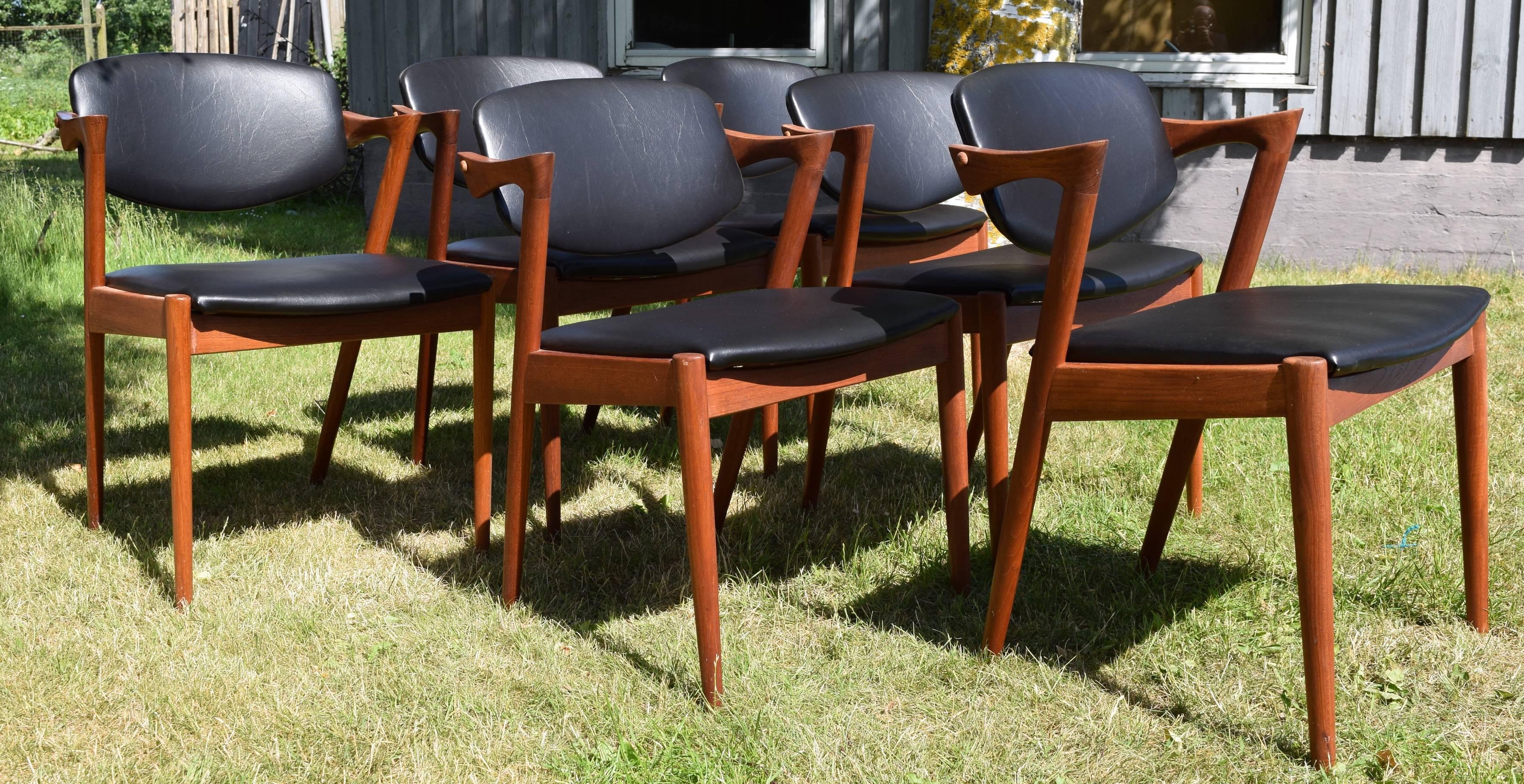 Danish Mid-Century No. 42 Dining Chairs, Kai Kristiansen for Schou Andersen, Set of Six For Sale