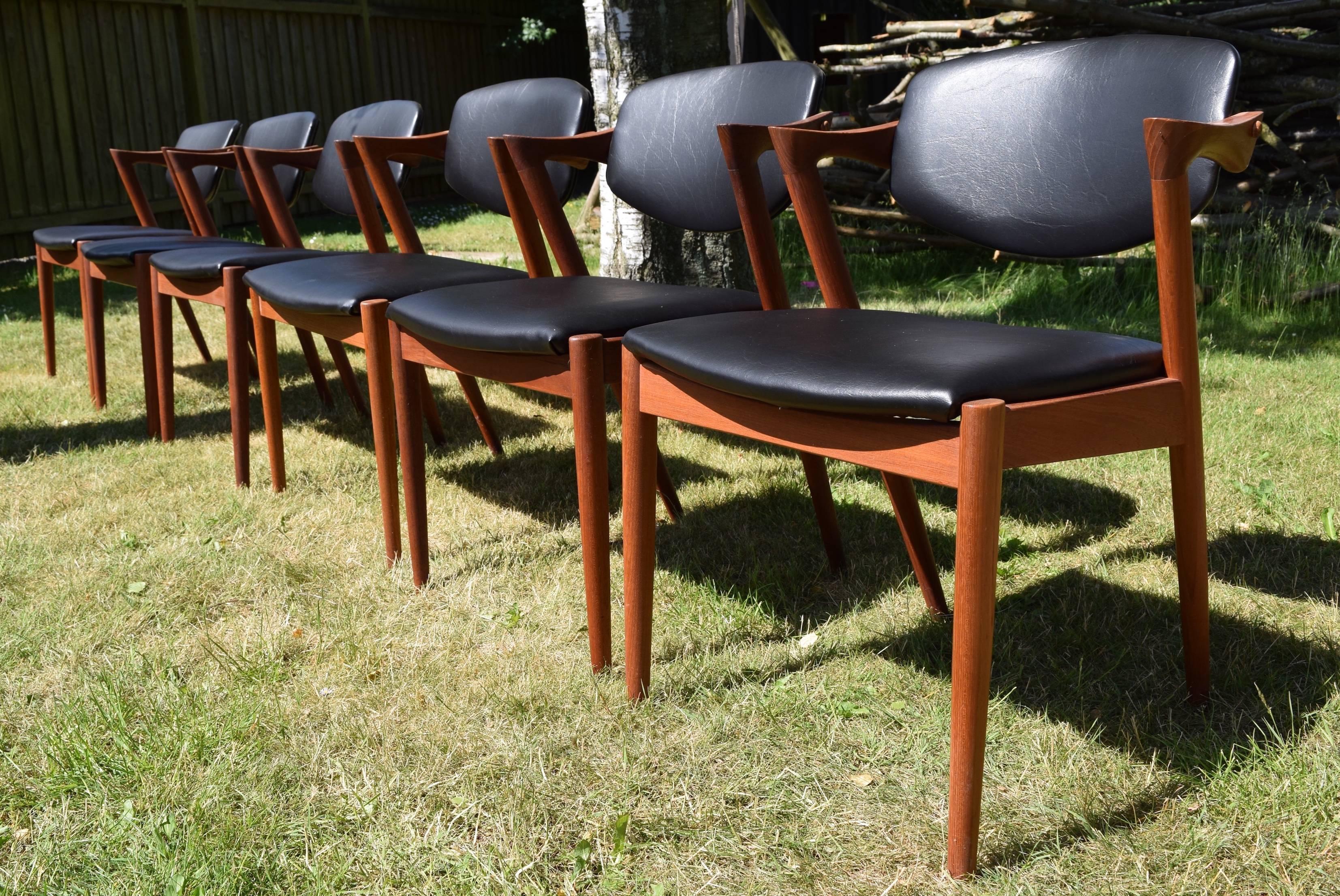 Mid-Century No. 42 Dining Chairs, Kai Kristiansen for Schou Andersen, Set of Six In Good Condition For Sale In Nyborg, DK