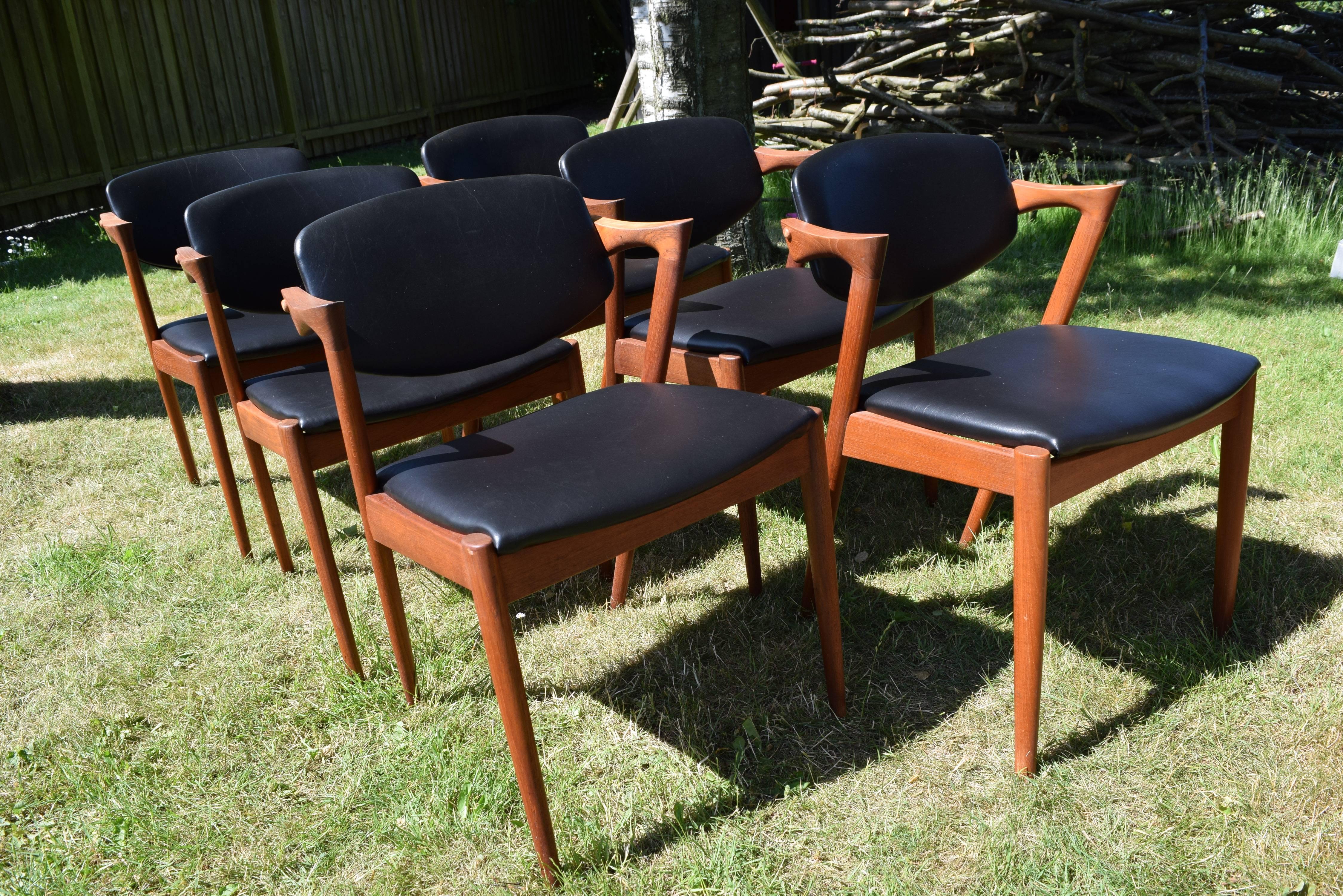 Mid-20th Century Mid-Century No. 42 Dining Chairs, Kai Kristiansen for Schou Andersen, Set of Six For Sale