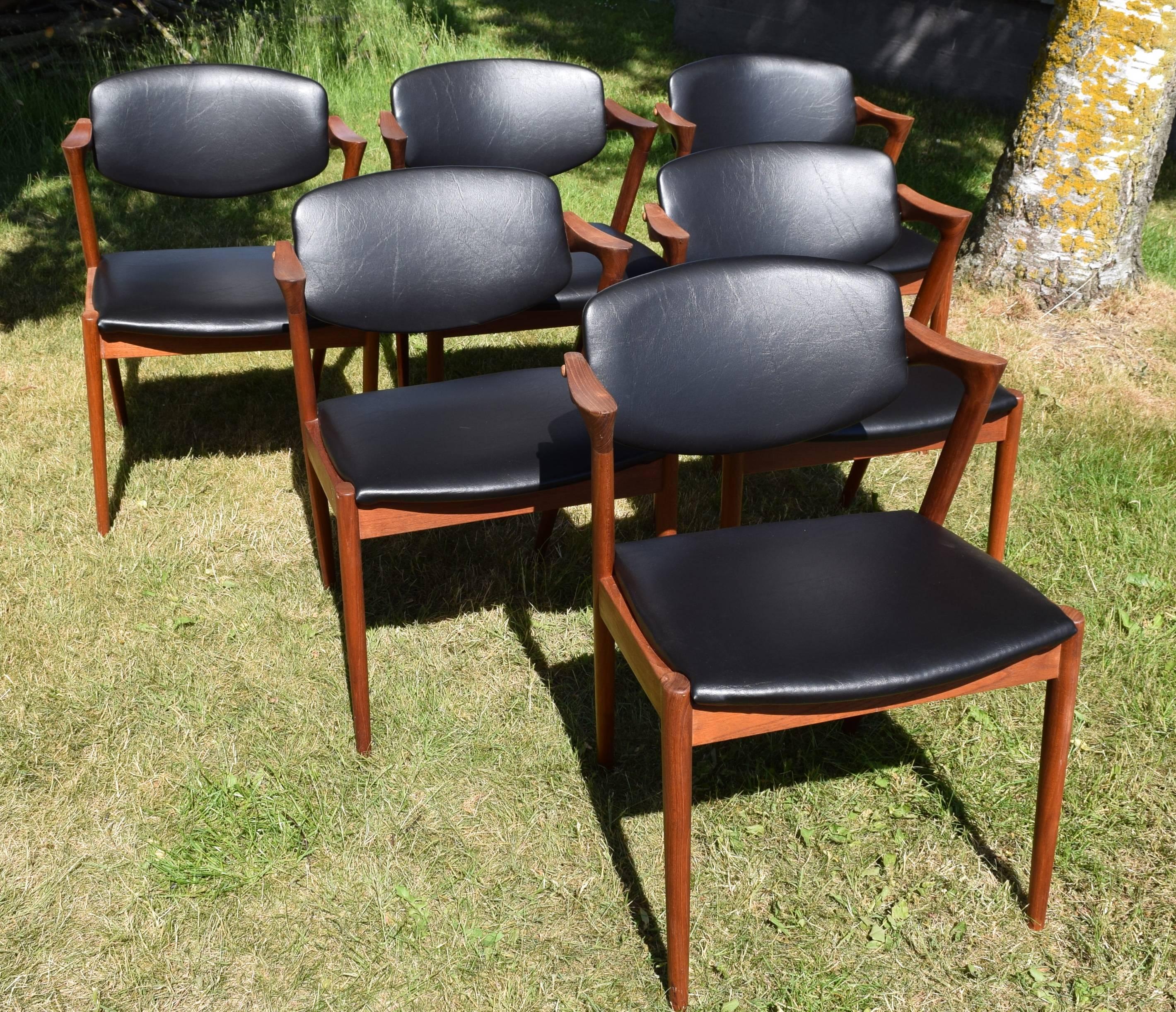 Teak Mid-Century No. 42 Dining Chairs, Kai Kristiansen for Schou Andersen, Set of Six For Sale