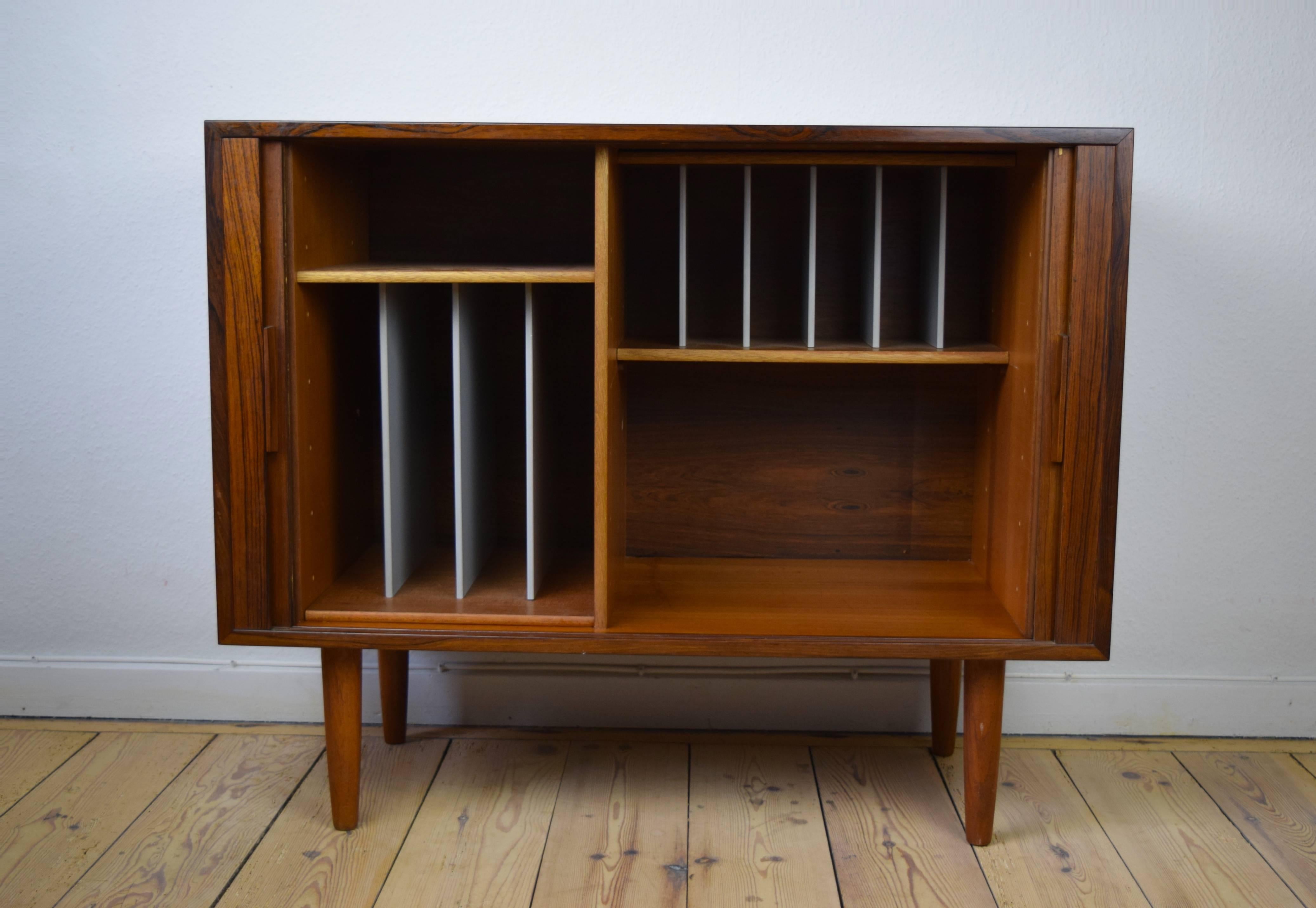Mid-Century Modern Rosewood Record Cabinet with Tambour Doors by Kai Kristiansen
