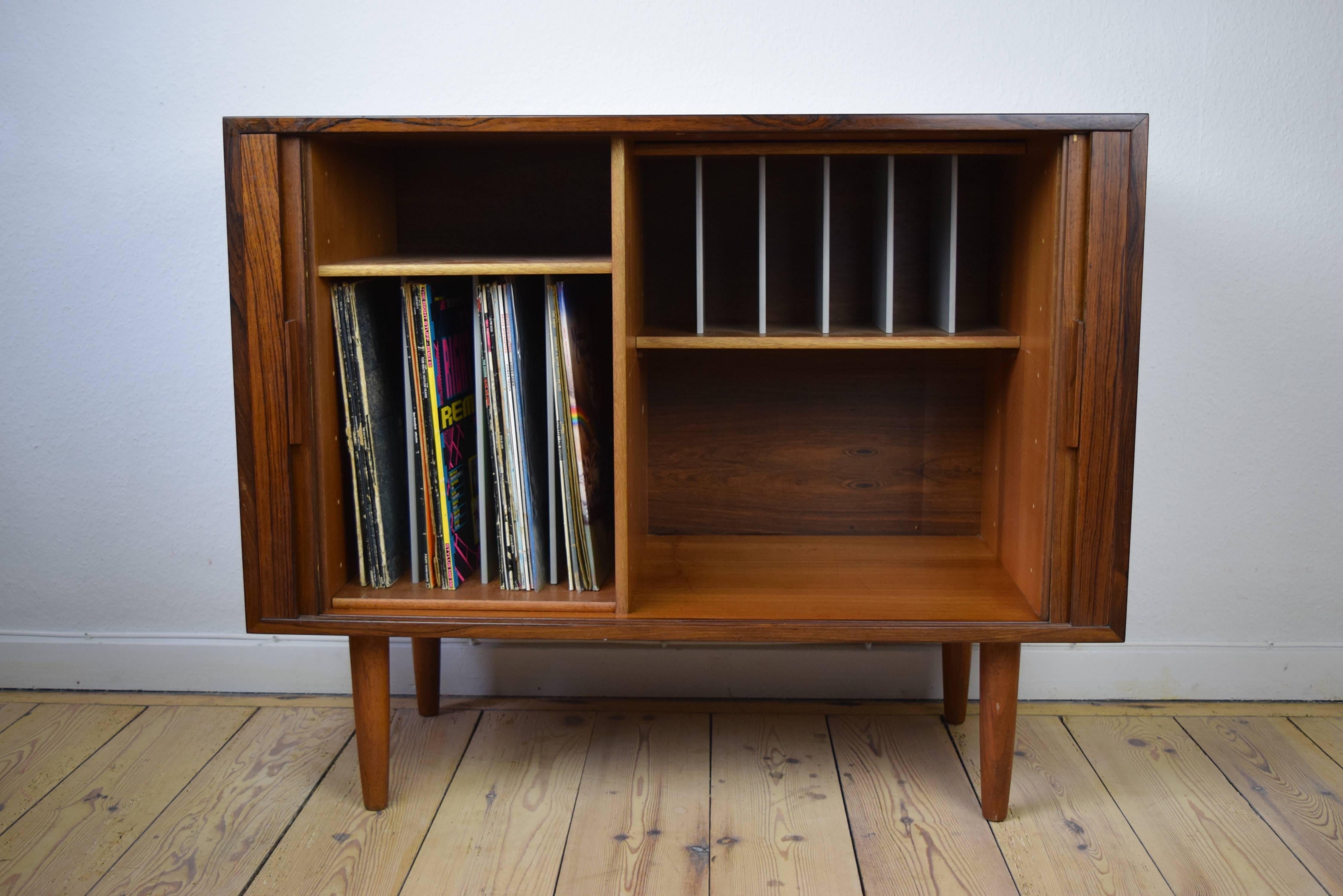 Rosewood Record Cabinet with Tambour Doors by Kai Kristiansen In Good Condition In Nyborg, DK