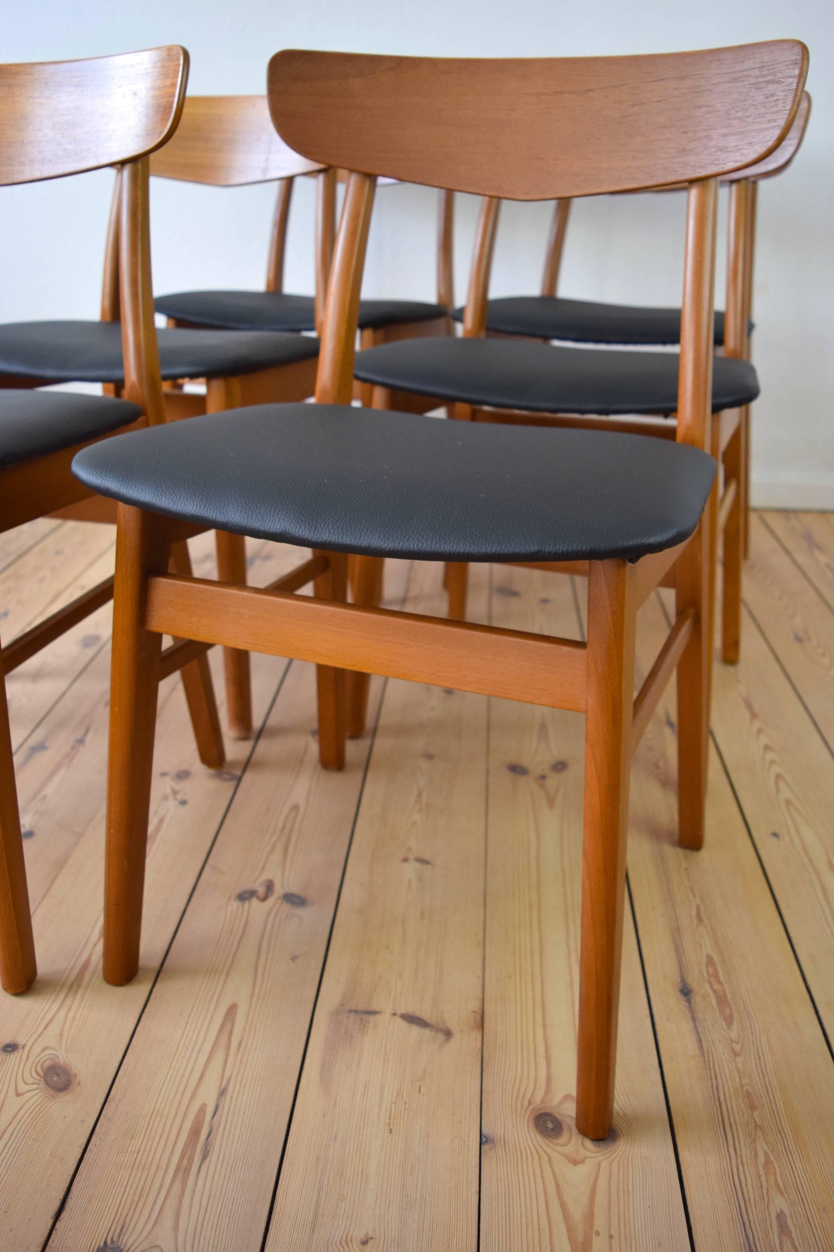 Teak and Beech Farstrup Dining Chairs, Set of Six, 1960s In Good Condition For Sale In Nyborg, DK