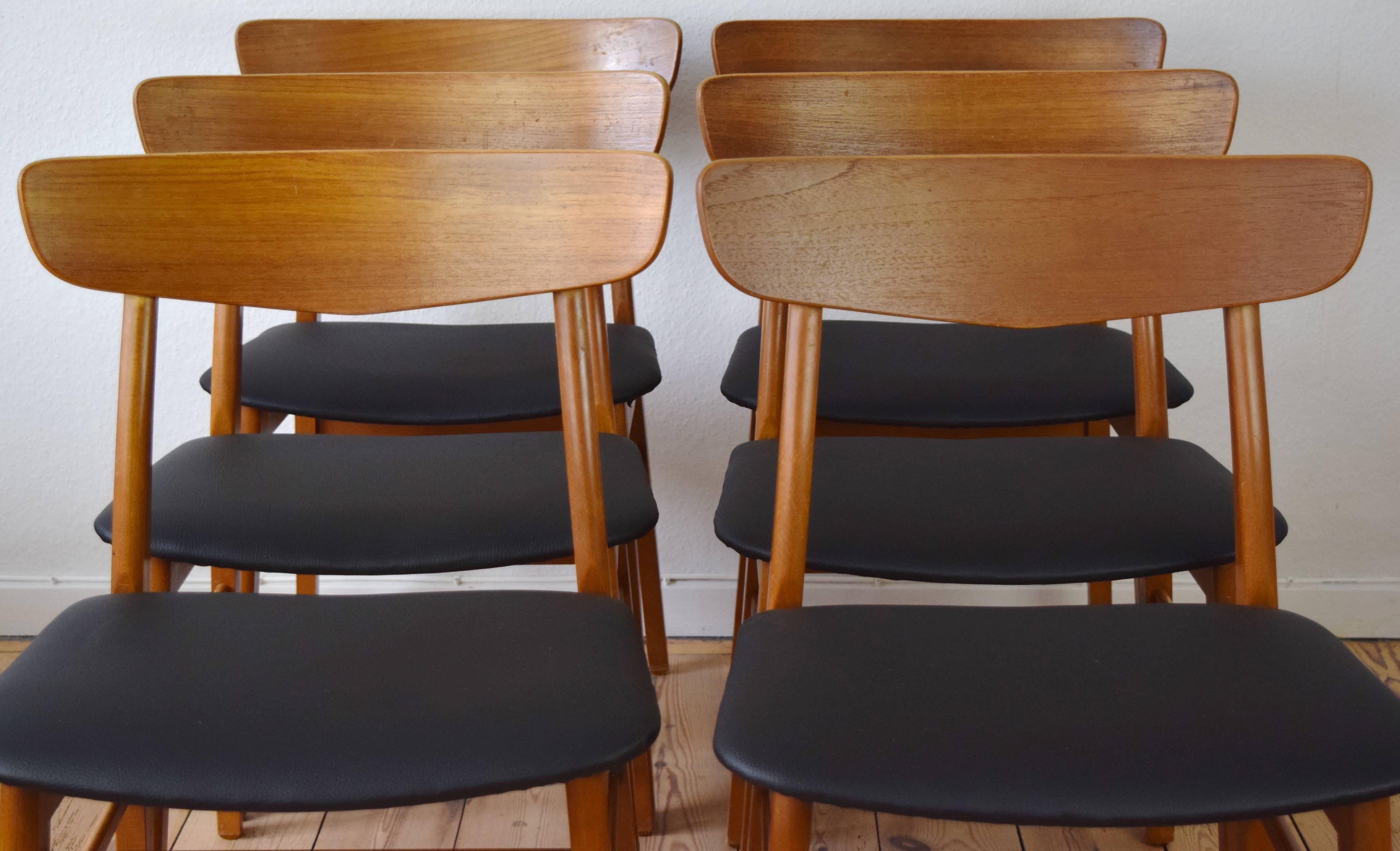 Mid-20th Century Teak and Beech Farstrup Dining Chairs, Set of Six, 1960s For Sale