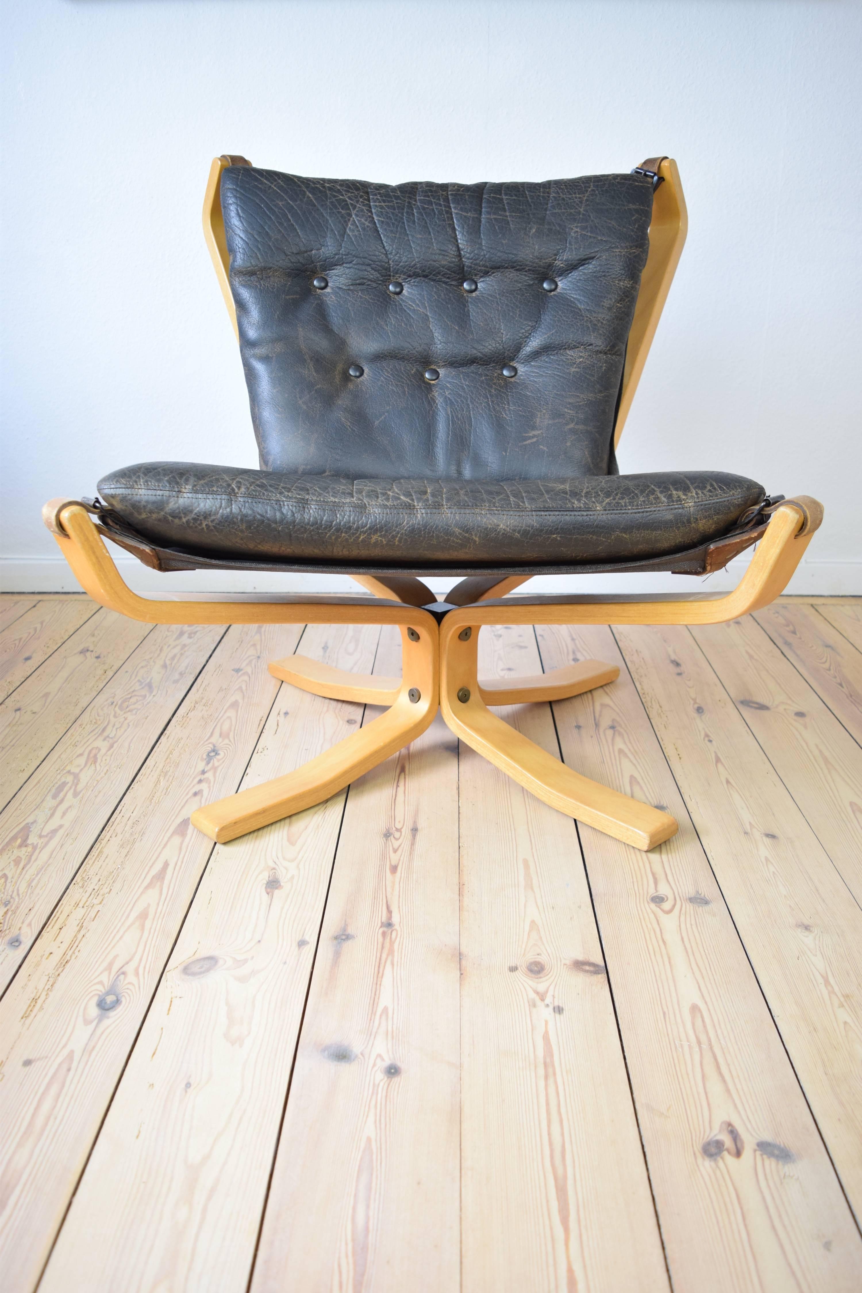 Late 20th Century Sigurd Ressell Mid-Century Falcon Chair with Buffalo Leather