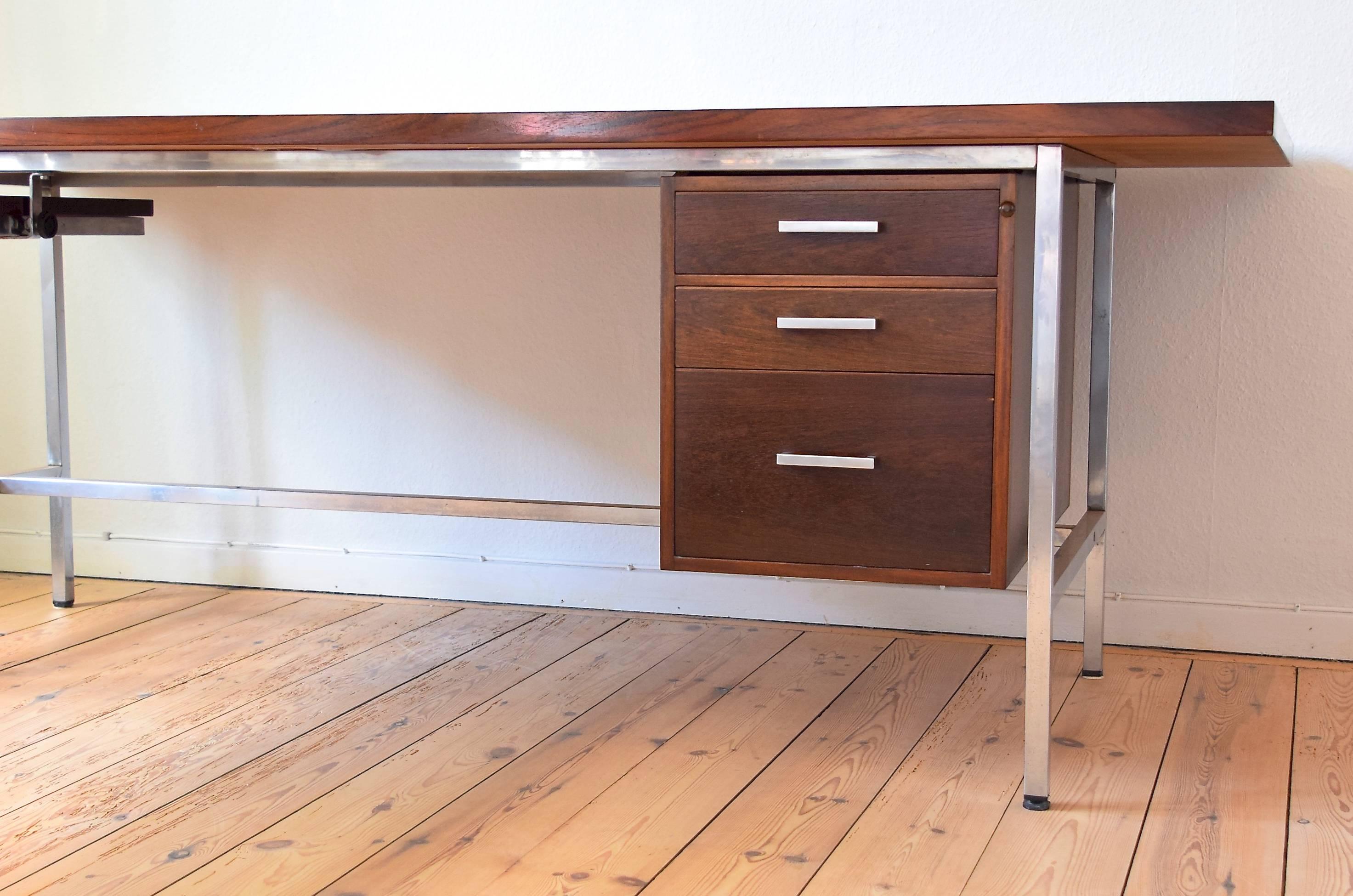 Mid-20th Century Danish Chrome and Rosewood Executive Desk