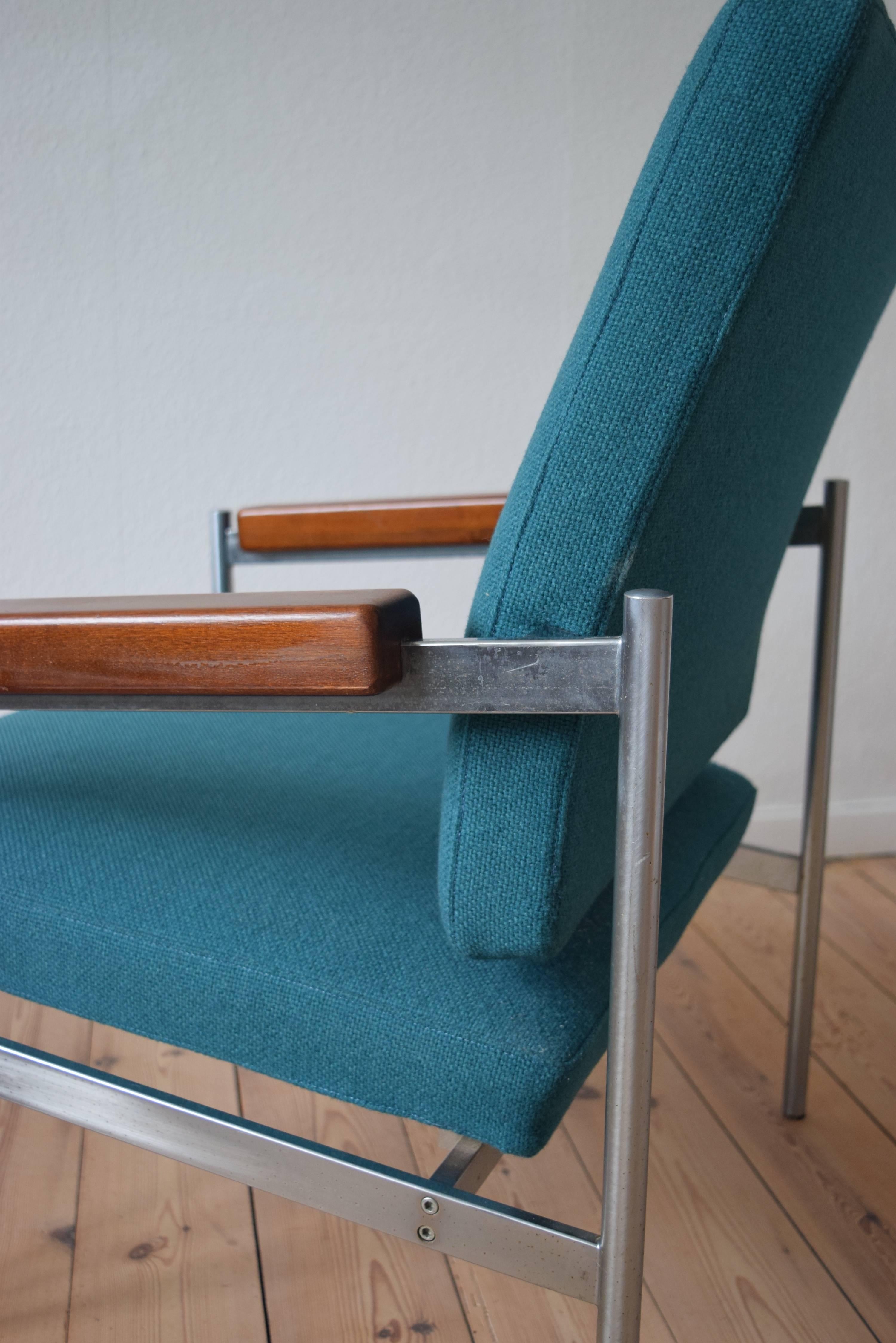 Danish Mid-Century Kay Bæch Hansen Chrome & Teak Lounge Chair For Fritz Hansen For Sale 2