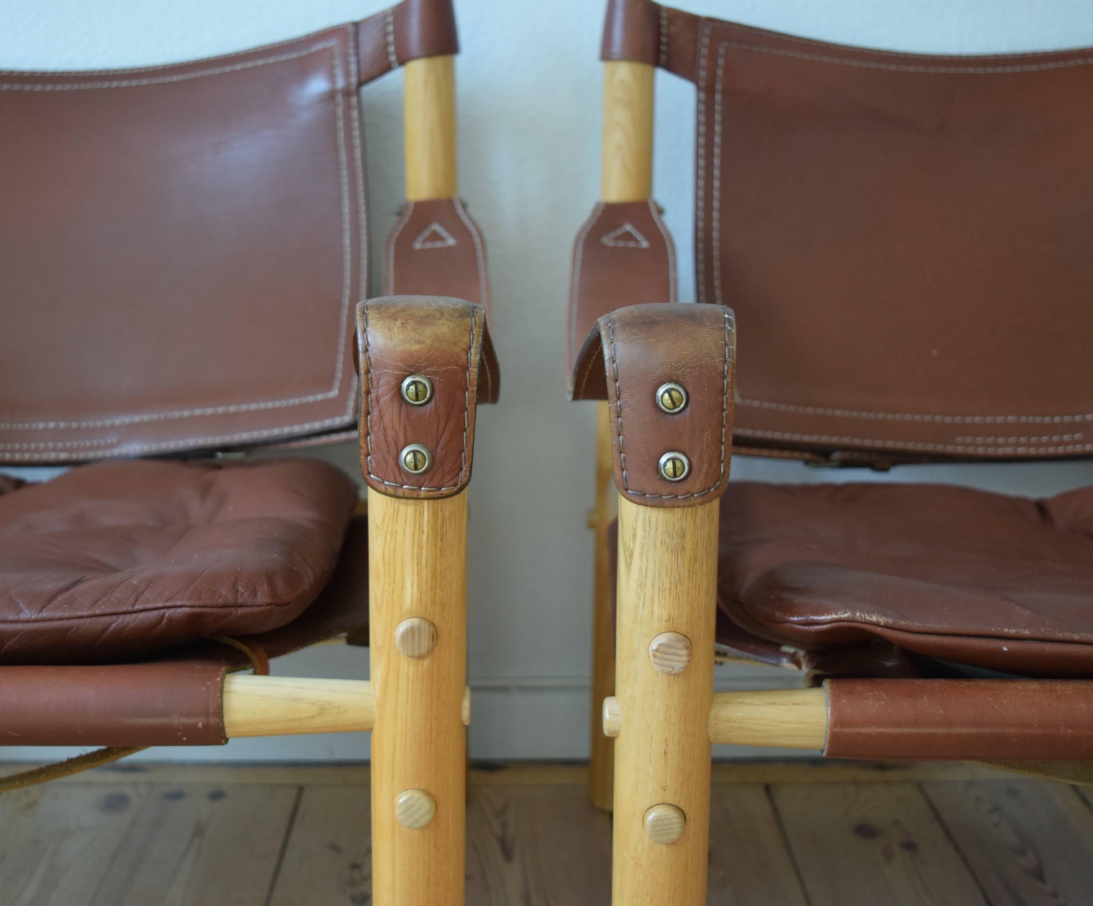 Leather Pair of Mid-Century Swedish Arne Norell Sirocco Safari Chairs, 1970s