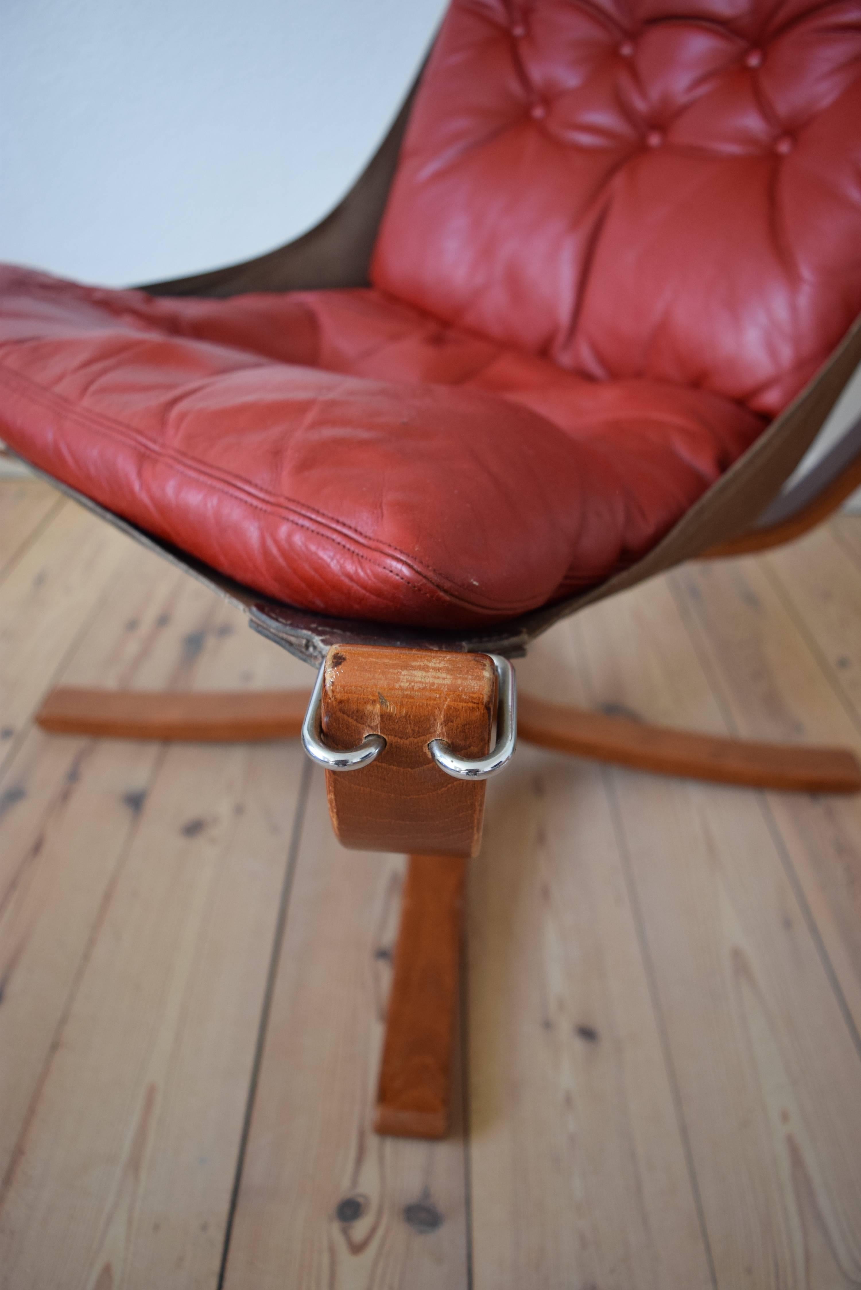Leather Sigurd Ressell Falcon Chair for Vatne Møbler, 1970s