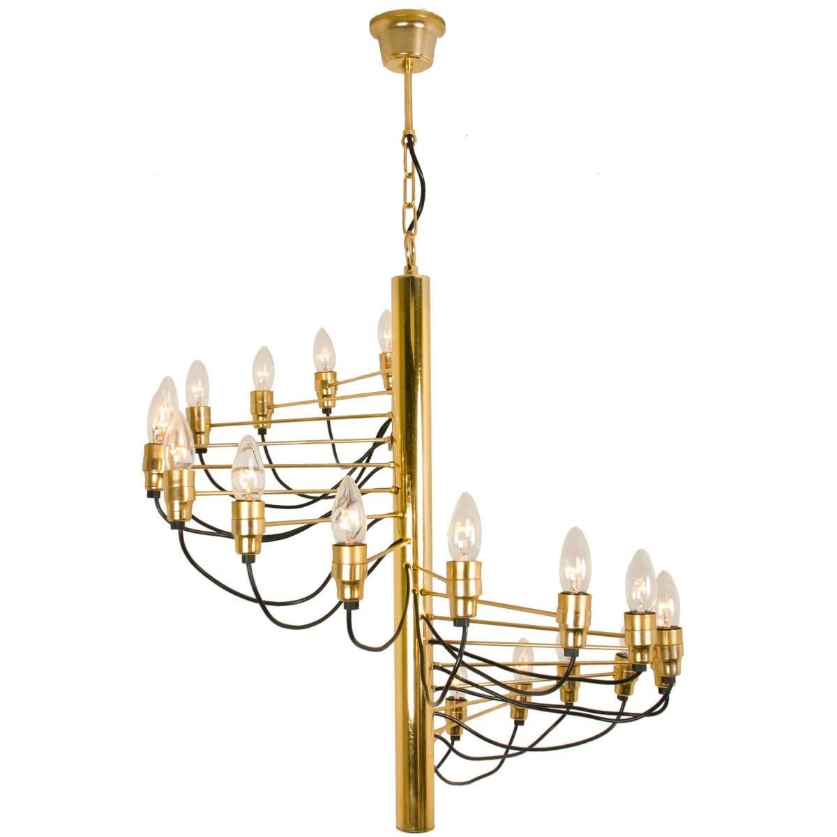 Large Mid-Century Spiraling Chandelier, in the Style of Gino Sarfatti, 1960s For Sale