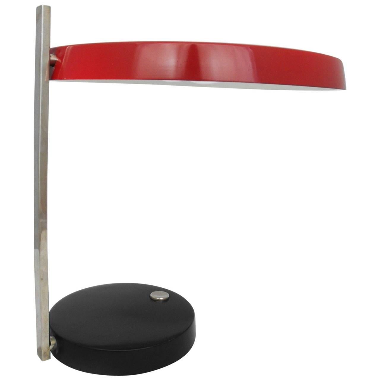 Oslo Midcentury Red Chrome and Black Desk Lamp by Heinz Pfaender, 1962 For Sale