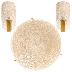 Set of Hillebrand Massive Handmade Textured Light Fixtures, 1960