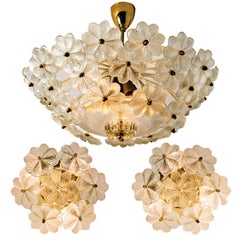 Set of One Flusch and Two Wall Sconces Flowers by Ernst Palme, 1970s