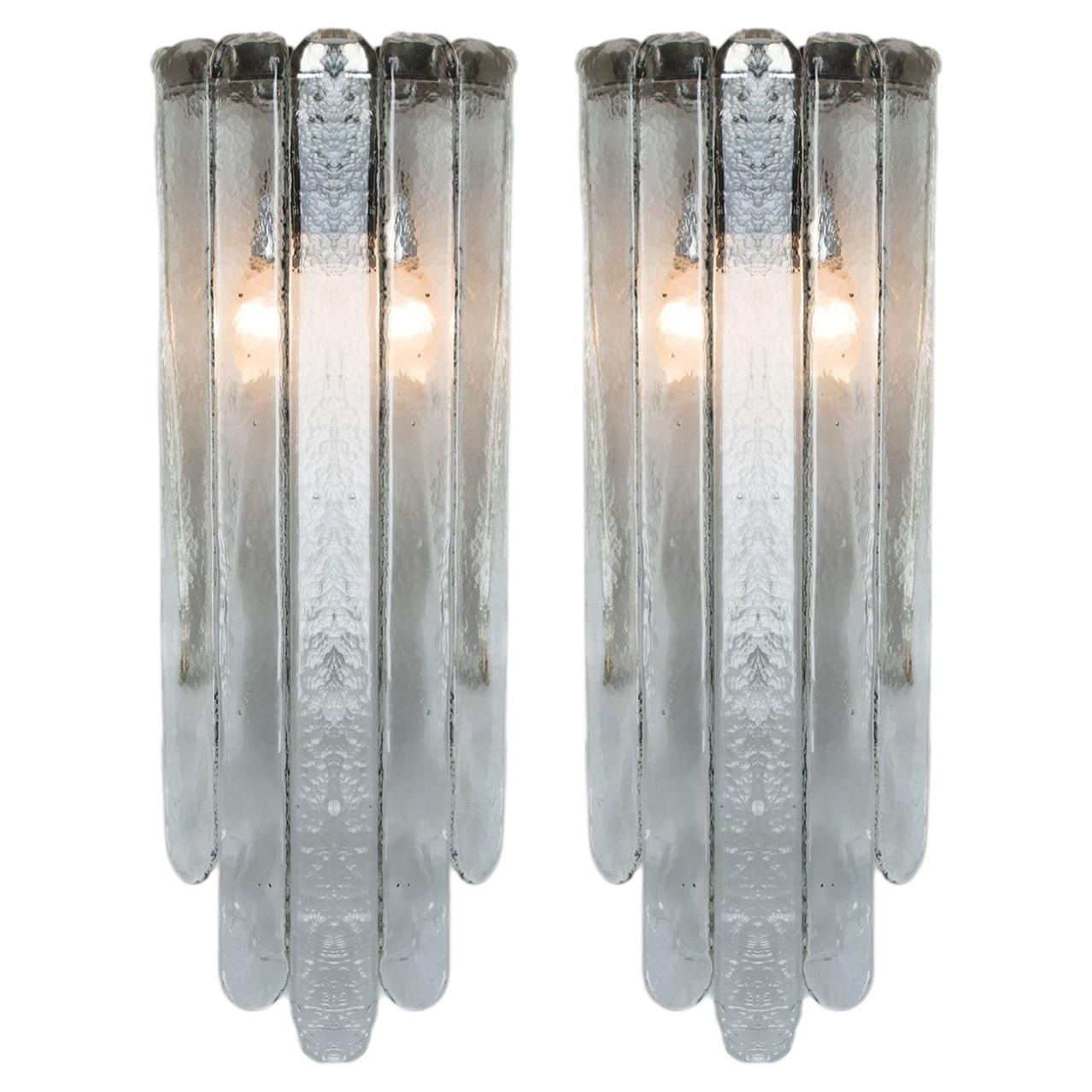 Pair of Long Clear Wall Lights, Mazzega, 1970s