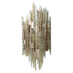 PoliArte Sculpted Glass Silver Yellow Wall Light, Italy, 1970s