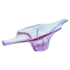 Val Saint Lambert Organic Opal Blue and Lilac Glass Bowl, Belgium 1980s