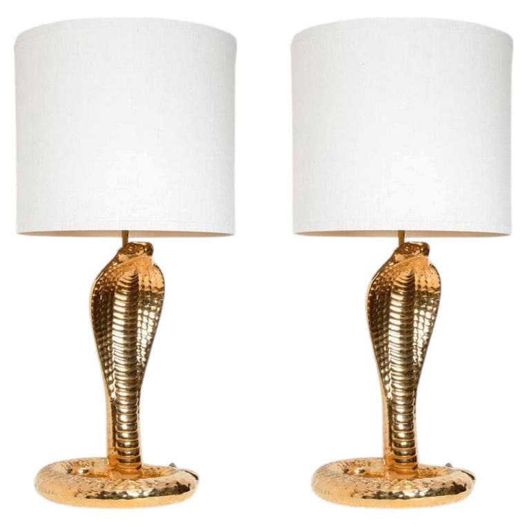 Set of 2 Table Lamps "Corbra" in Ceramic by Tommaso Barbi, 1960s