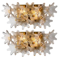1 of 3 Pairs Large Brass Gold Murano Glass Wall Lights by Paolo Venini for VeArt