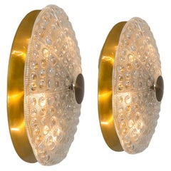 1 of the 2 Clear Gold Brass Glass Flush Mount wall lights, Fagerlund, 1960s
