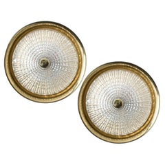 1 of the 2 Gold Brass Clear Glass Flush Mount or Wall light, Fagerlund, 1960s