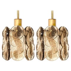 Pair of Small Kalmar Chandeliers Citrus Swirl Smoked Glass, Austria, 1960s