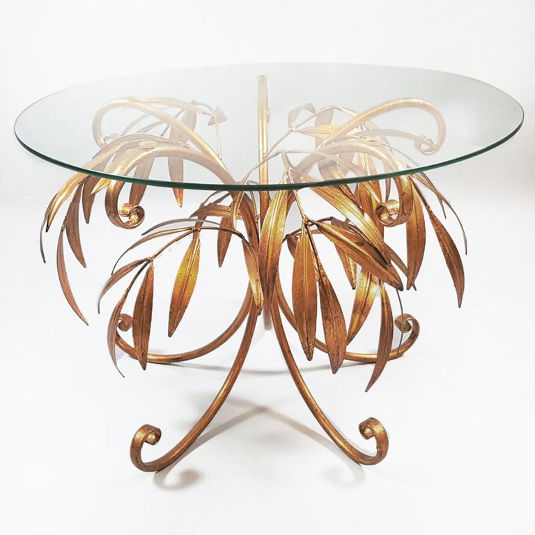 Set Of Two Kögl Gilt Metal Palm Tree Wall Sconces And One Side Table Set Of Two Kögl Gilt Metal Palm Tree Wall Sconces And One Side Table 1960