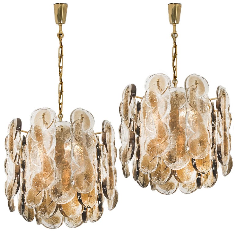 Set Of Large Kalmar Chandeliers Citrus Swirl Smoked Glass Austria Set Of Large Kalmar Chandeliers Citrus Swirl Smoked Glass Austria 1969 For