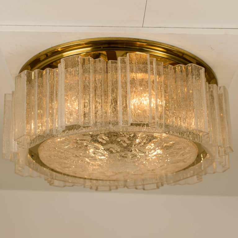 Glass And Brass Flush Mount Chandelier By Doria 1960s For At A High End Doria Flush Mount Chandelier With Twelve Rectangular Tze Glass S Surrounding