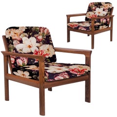 Pair of New Velvet Floral Upholstered Sculptural Easy Chairs by Sven Ellekaer