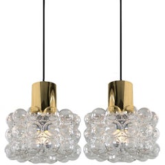 Antique Pair of Beautiful Bubble Glass Pendant Lamps by Helena Tynell, 1960