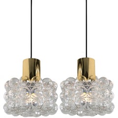 Pair of Beautiful Bubble Glass Pendant Lamps by Helena Tynell, 1960