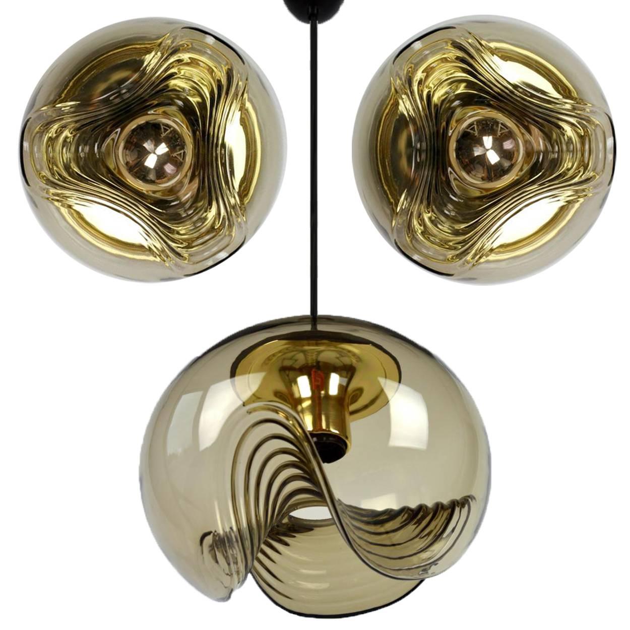 Pair of Koch & Lowy Smoked Glass Wall Sconces/Lights by Peill Putzler, 1970 2