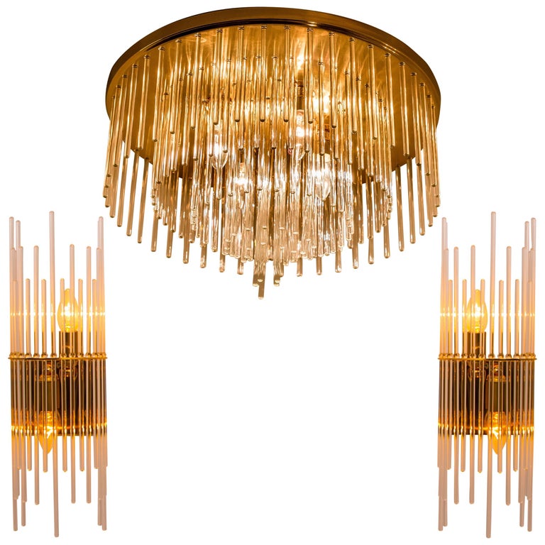 Set of Three Sciolari Glass Rod Waterfall Light Fixtures for Lightolier