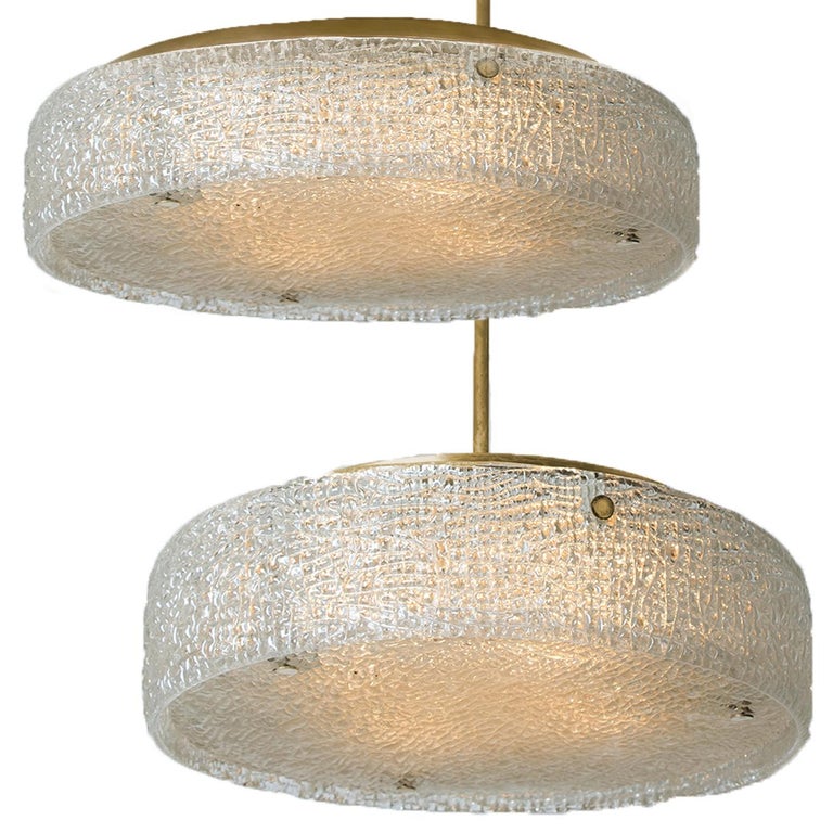 Pair Of Thick Textured Glass Flush Mount Ceiling Lights And By Kaiser 1960s