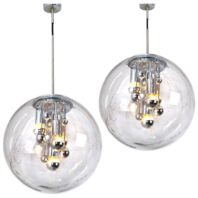 Handblown Glass Pendant Light pair of large handblown bubble glass pendant lights from doria 1970s for sale
