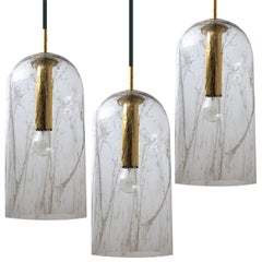 Antique One of Three Textured Glass Pendant Lamps by Doria, 1960