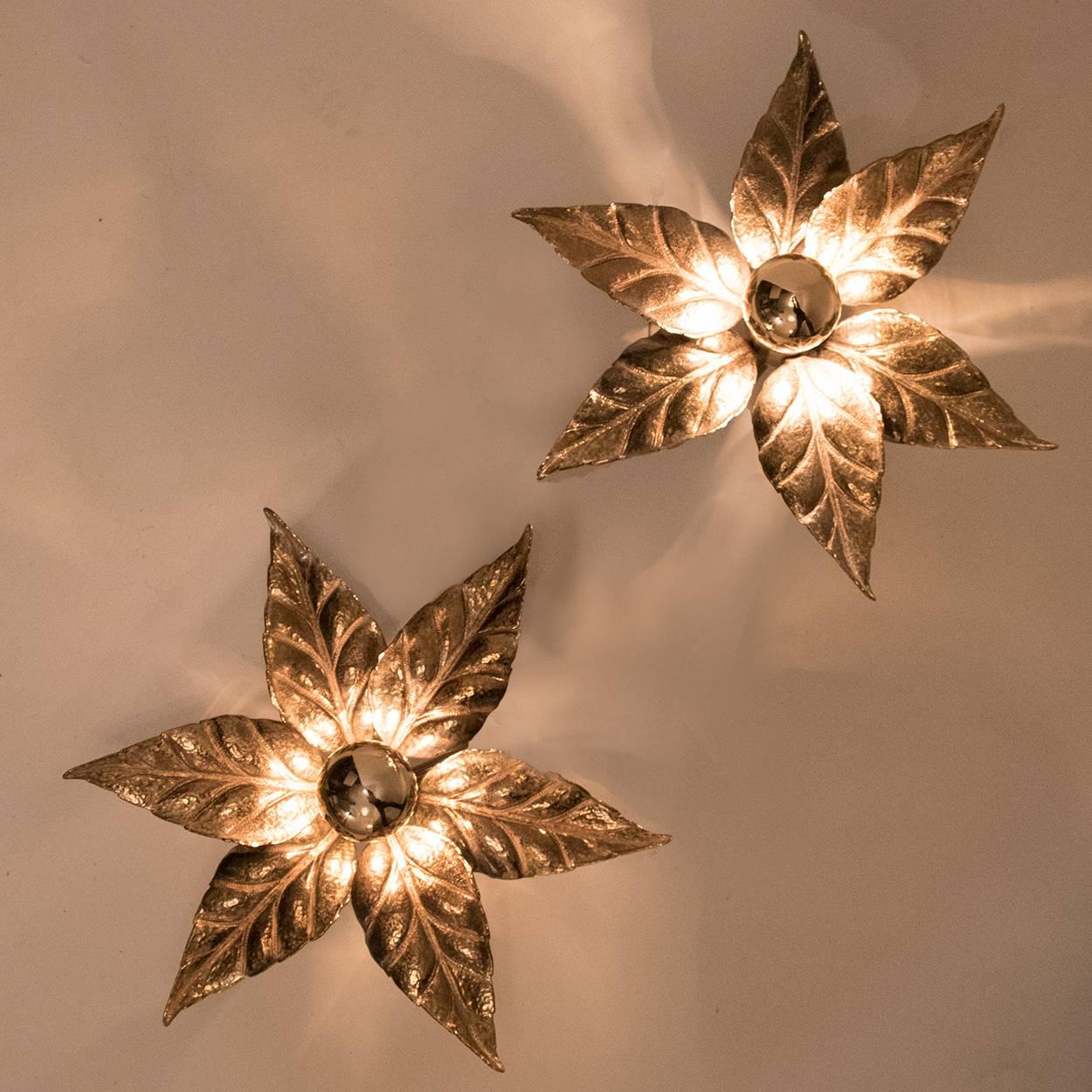 Brutalist One of Five of Willy Daro Style Brass Flowers Wall Lights