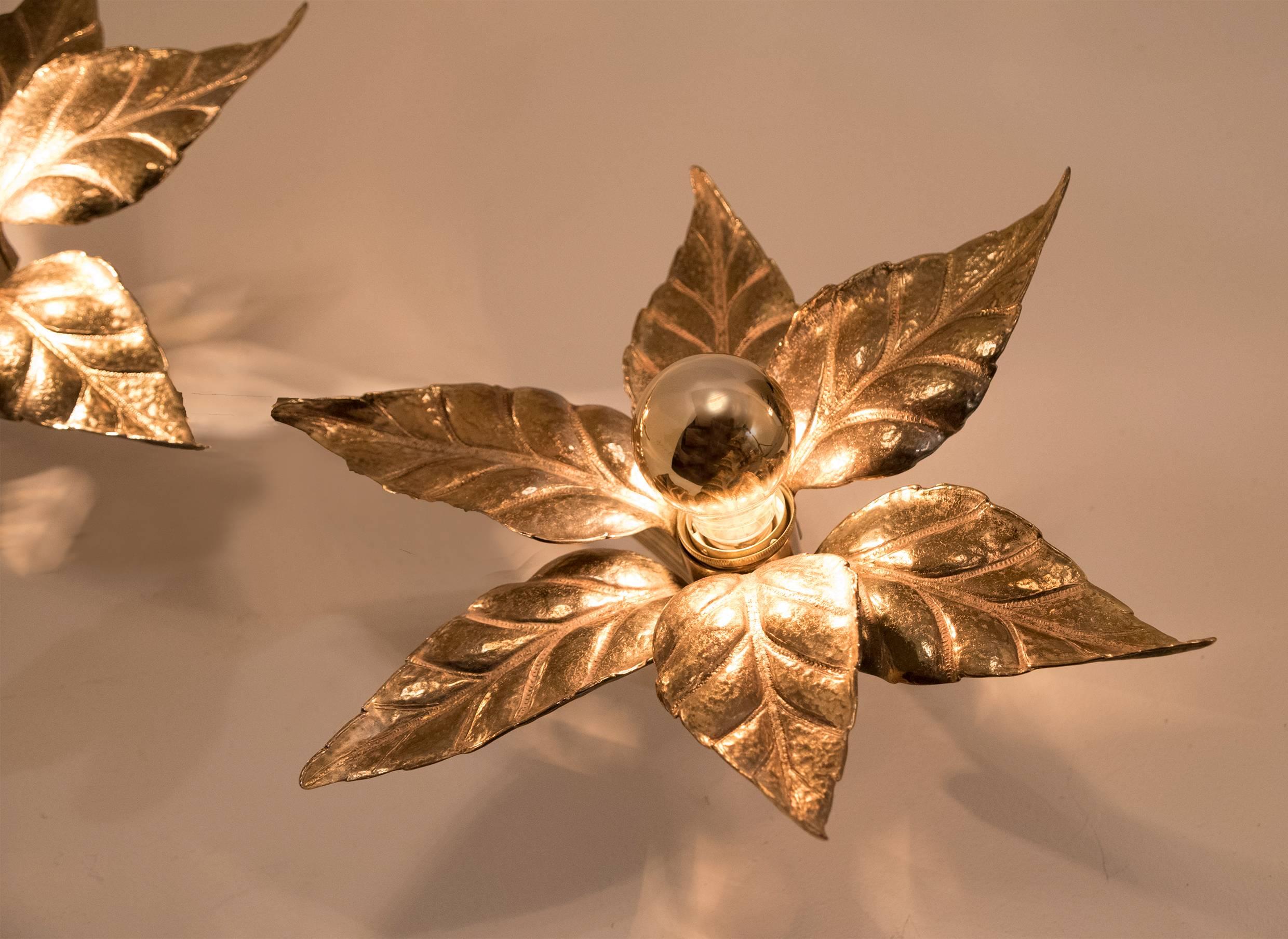 Belgian One of Five of Willy Daro Style Brass Flowers Wall Lights