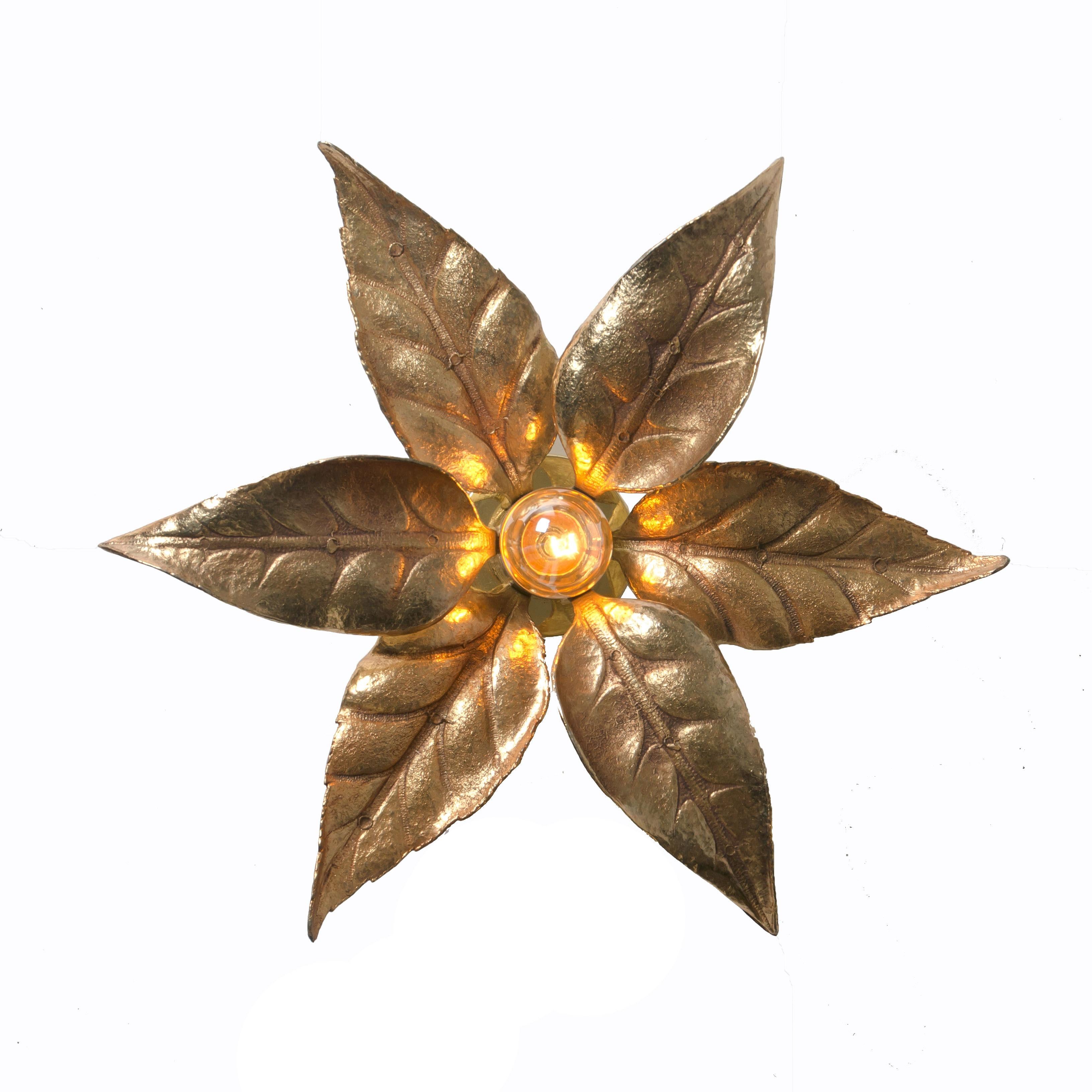 One of Five of Willy Daro Style Brass Flowers Wall Lights 7