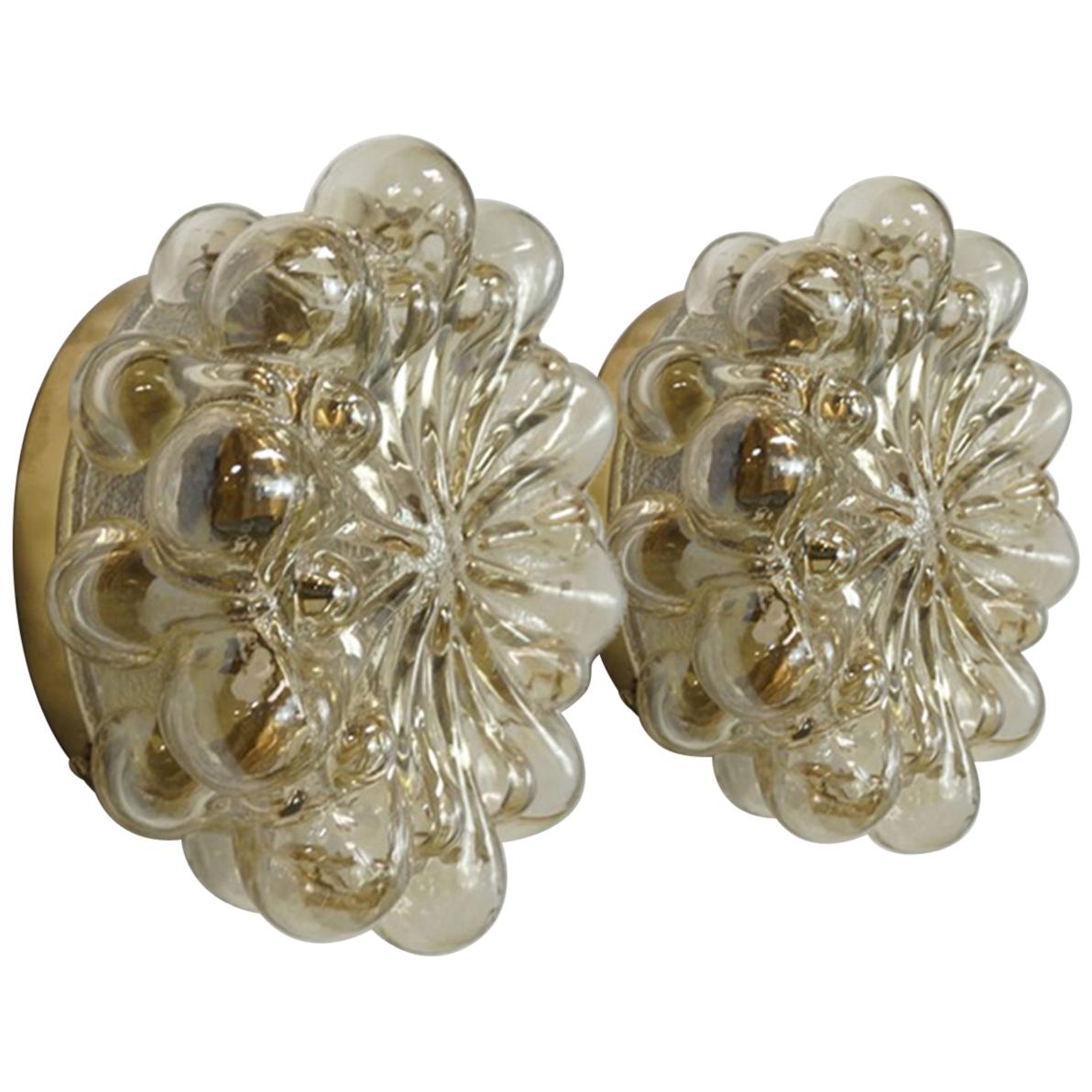 20th Century Pair of Amber Glass Wall Lights Sconces by Helena Tynell for Glashütte Limburg